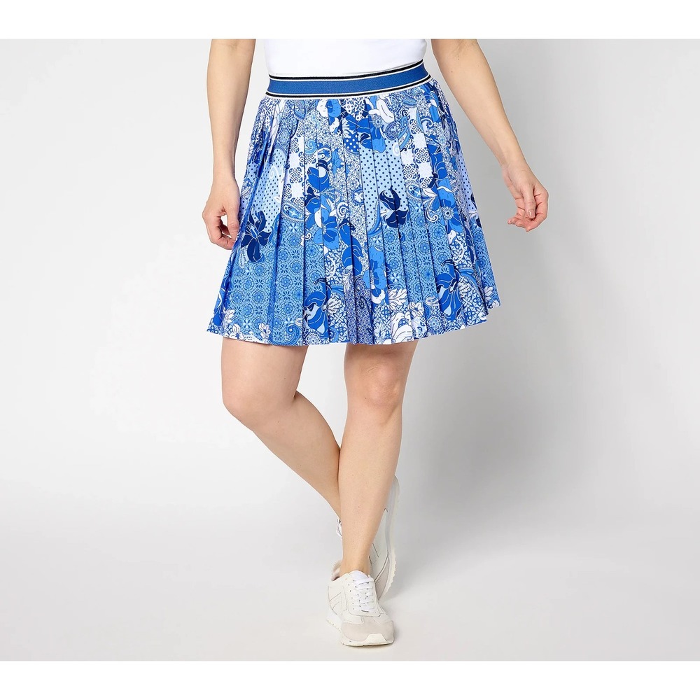 Susan Graver Courtside Social Petite Printed Woven Pleated Skort: MP {#162-X